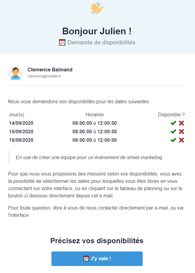 Mail de demande de disponibilités