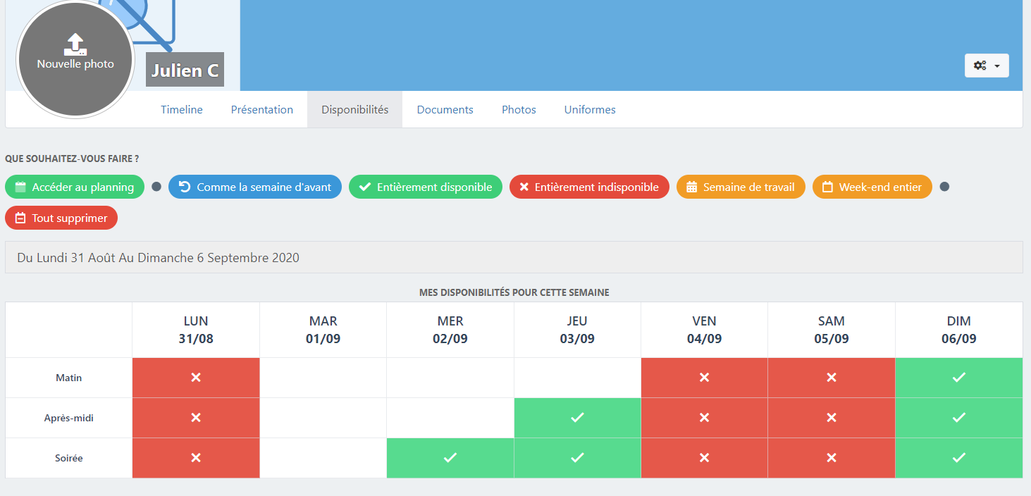 Calendrier de disponibilités