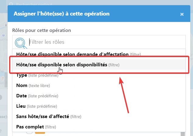 Filtre les rôles pour lesquels l'hôte/sse est disponible