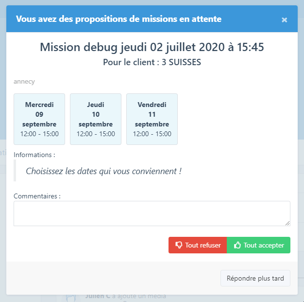 Modale côté hôte/sse