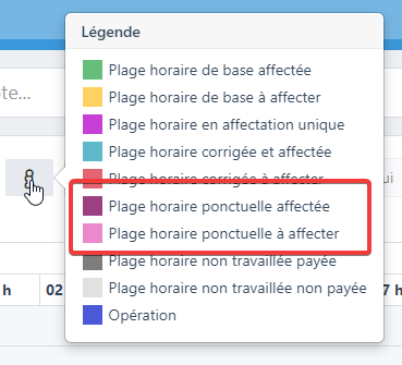 Les 2 nouvelles couleurs pour les plages ponctuelles (selon si affectées ou non)