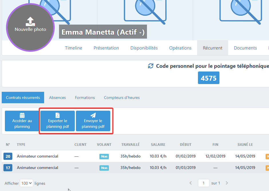 Boutons planning sur une page hôte/sse, onglet récurrent