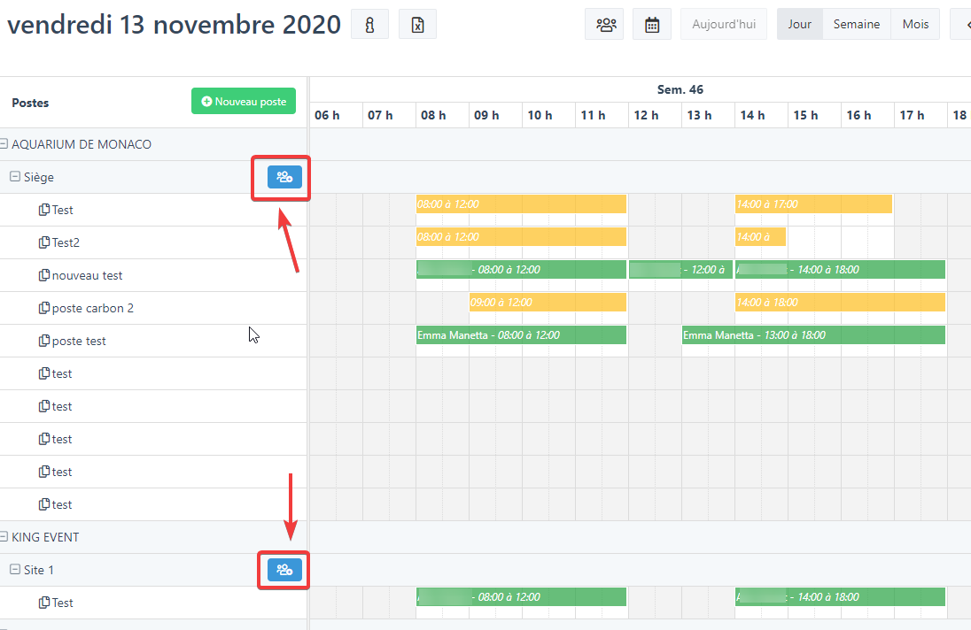Bouton d'accès aux affectations mensuelles