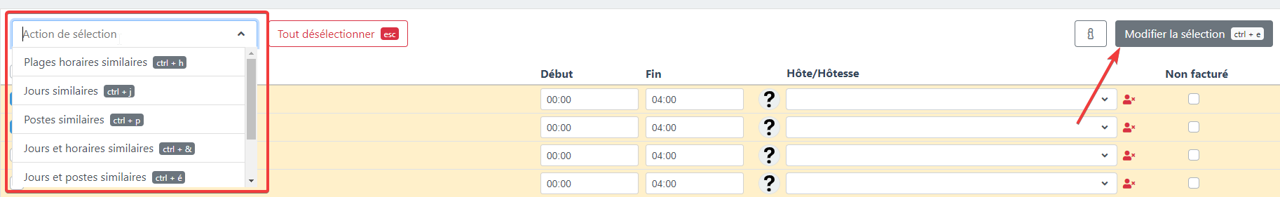 Sélection et action de masse