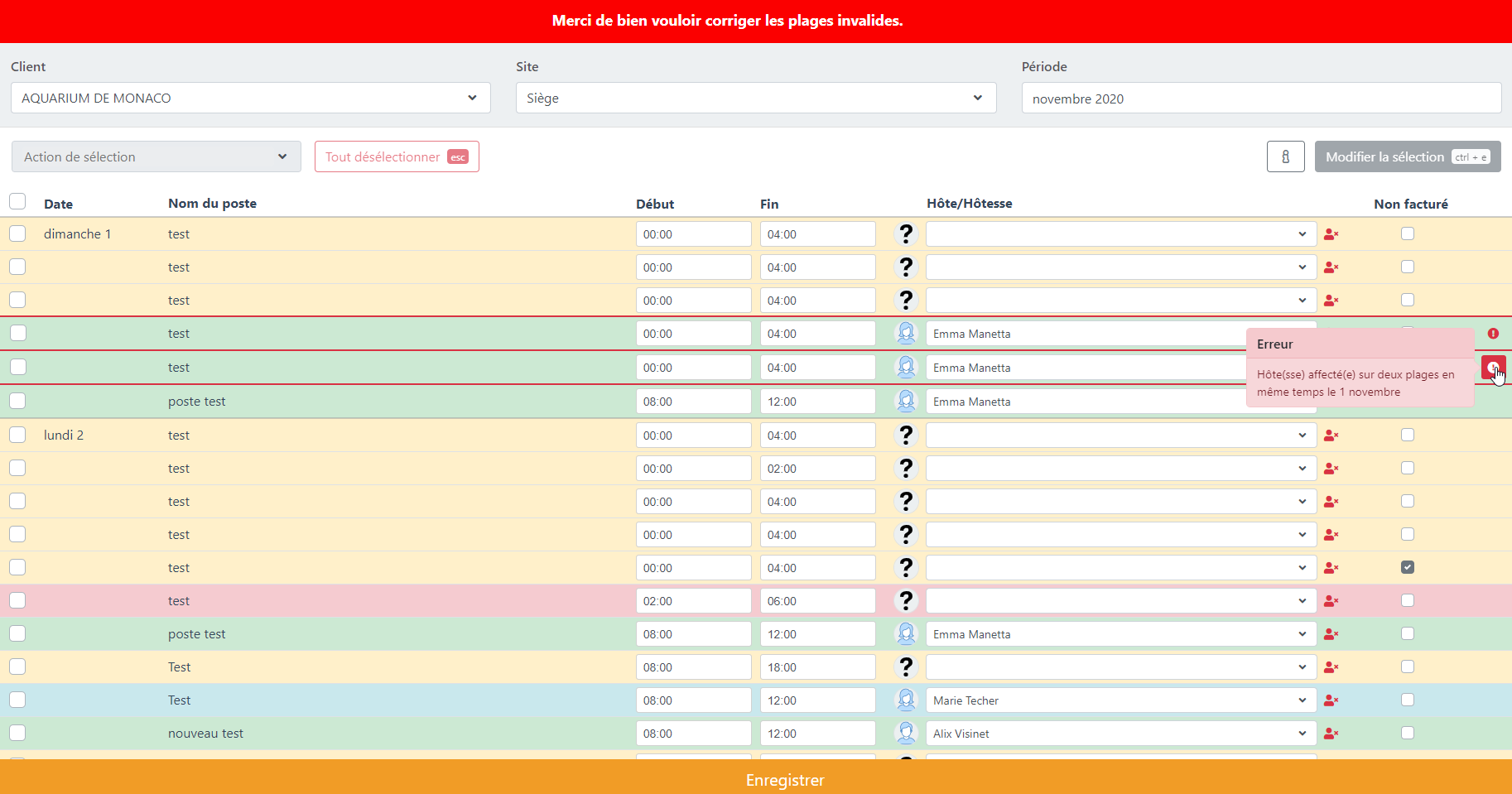 Incohérence dans l'enregistrement