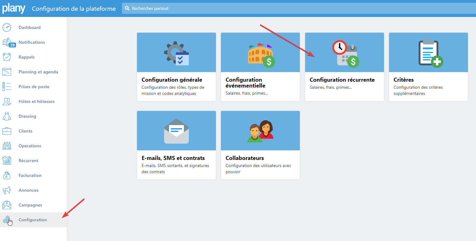 Chemin pour paramétrer les types de plages ponctuelles
