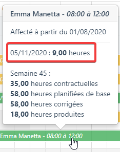 Compteur d’heures journalier dans l’info-bulle du planning récurrent