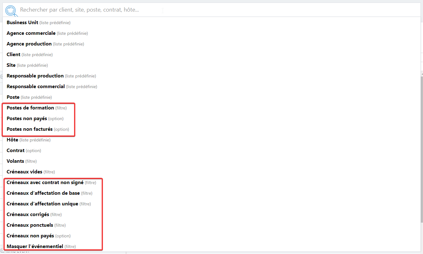 Nouveaux filtres du planning récurrent