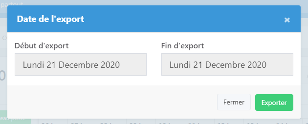 Sélection des dates pour les exports CSV et PDF