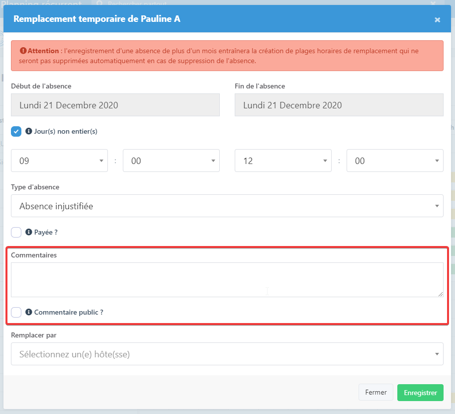 Commentaire sur les absences