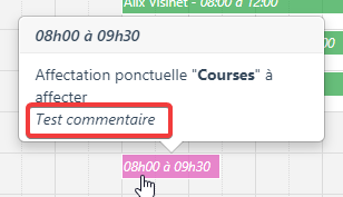 Visualisation du commentaire de plage ponctuelle sur le planning